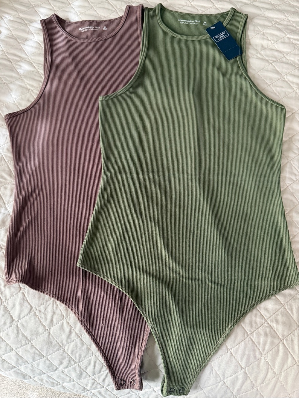Abercrombie & Fitch Ribbed Tank Bodysuit Set - Olive Green & Mauve
